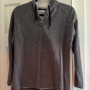 Gray Hooded Sweatshirt with Button Detail